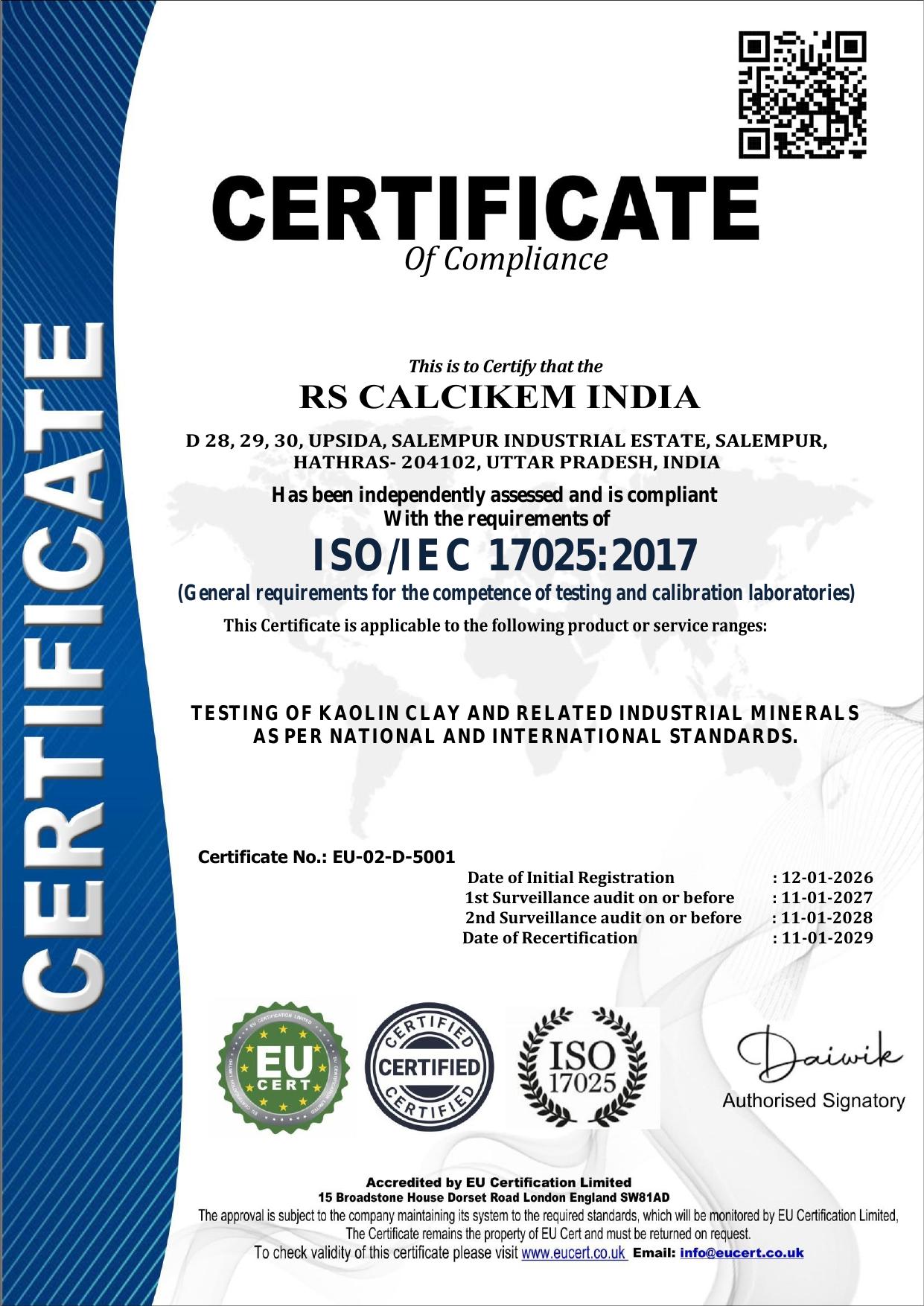 ISO/IEC 17025:2017 certificate scan